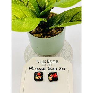 Black Red and Yellow Fused Glass Earrings | NEW | Boho Eclectic